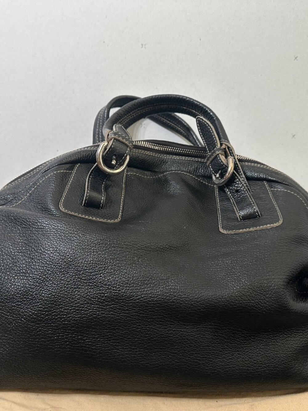 Furla Black Pebbled Leather Dome Satchel Bowling Bag Made in Italy - Picture 3 of 8